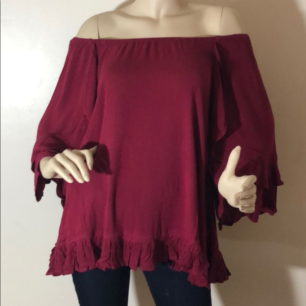 1 left! RED WINE OFF SHOULDER KNIT TUNIC TOP - Picture 6 of 8